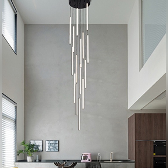 10-Light LongLED Spiral Staircase Chandelier with Remote Dimmable